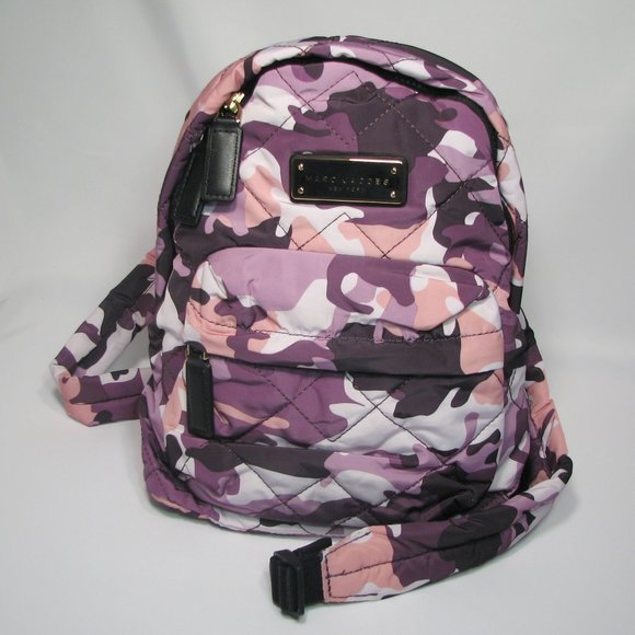 Marc Jacobs Quilted Camo Print Backpack Purple Violet Gray Mini Fabric Authentic - Picture 2 of 11